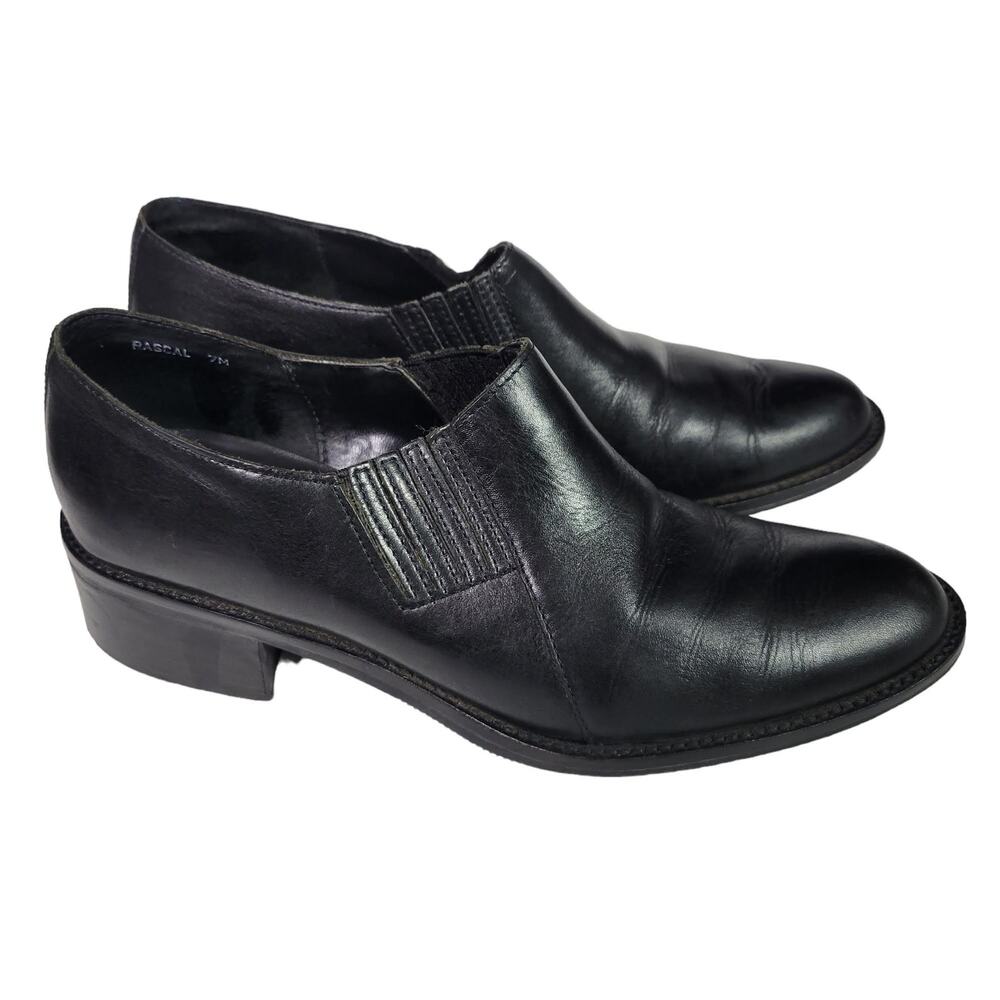 Nicole Oxford Flats Black Leather Cowboy Western Almond Toe Shoe Shooties Size 7